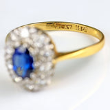 Ellibelle Jewellery Vintage 1960s Sapphire & Diamond 18ct Gold Oval Cluster Ring