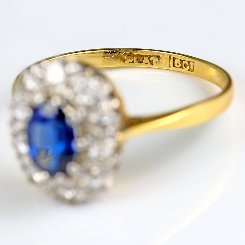 Ellibelle Jewellery Vintage 1960s Sapphire & Diamond 18ct Gold Oval Cluster Ring