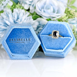 Ellibelle Jewellery Vintage 1963 Emerald-Cut Sapphire & Diamond 18ct Gold Cluster Ring