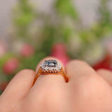 Ellibelle Jewellery Vintage 1963 Emerald-Cut Sapphire & Diamond 18ct Gold Cluster Ring
