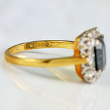 Ellibelle Jewellery Vintage 1963 Emerald-Cut Sapphire & Diamond 18ct Gold Cluster Ring