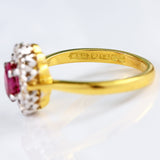 Ellibelle Jewellery Vintage 1963 Ruby & Diamond 18ct Gold Oval Cluster Ring