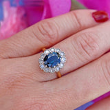 Ellibelle Jewellery Vintage 1963 Sapphire & Diamond 18ct Gold Cluster Ring