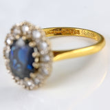 Ellibelle Jewellery Vintage 1963 Sapphire & Diamond 18ct Gold Cluster Ring