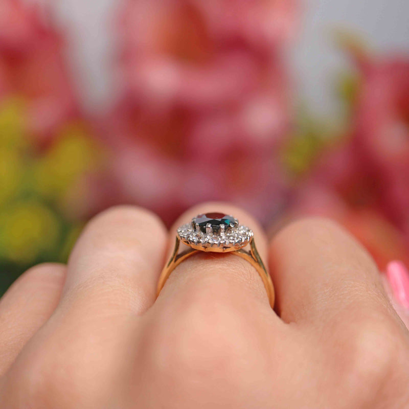 Ellibelle Jewellery Vintage 1963 Sapphire & Diamond 18ct Gold Cluster Ring
