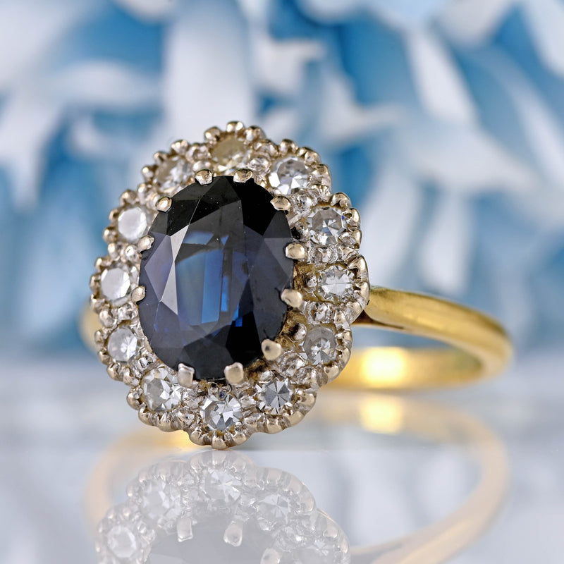 Ellibelle Jewellery Vintage 1963 Sapphire & Diamond 18ct Gold Cluster Ring