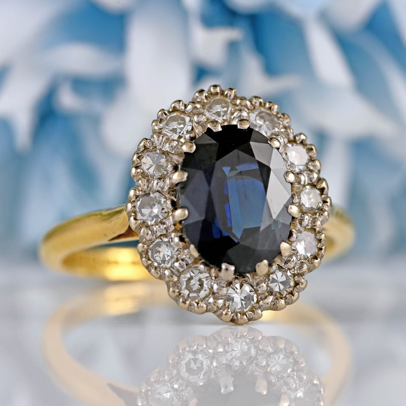 Ellibelle Jewellery Vintage 1963 Sapphire & Diamond 18ct Gold Cluster Ring