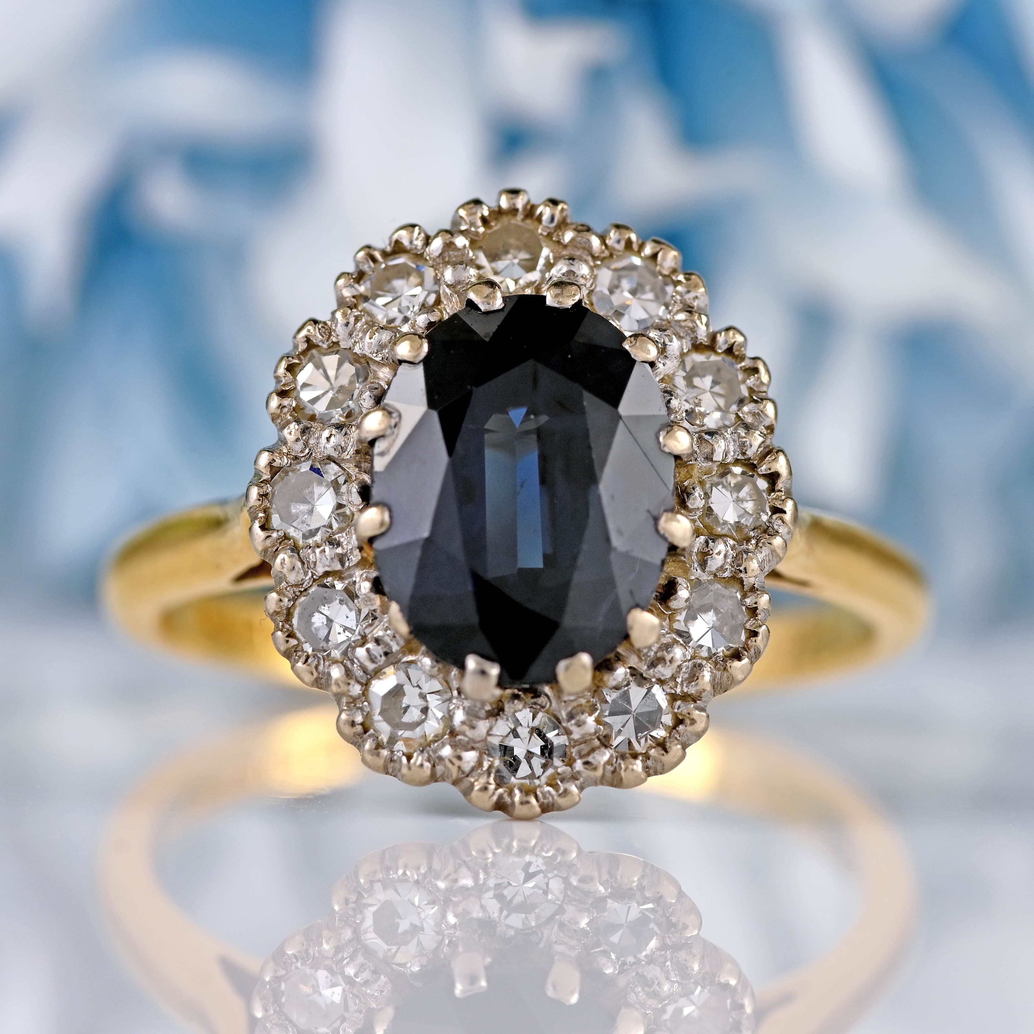Ellibelle Jewellery Vintage 1963 Sapphire & Diamond 18ct Gold Cluster Ring