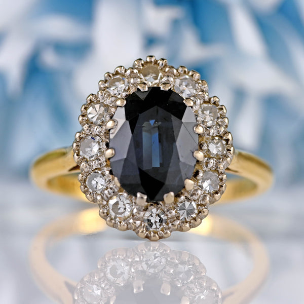 Ellibelle Jewellery Vintage 1963 Sapphire & Diamond 18ct Gold Cluster Ring