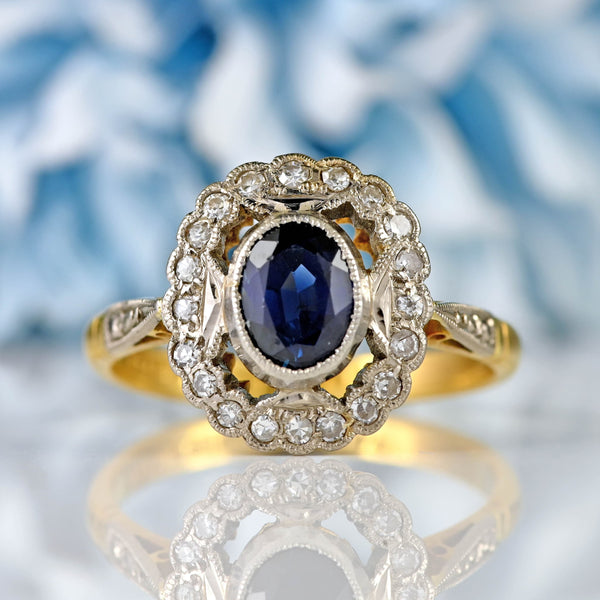 Ellibelle Jewellery Vintage 1963 Sapphire & Diamond 18ct Gold Platinum Ring