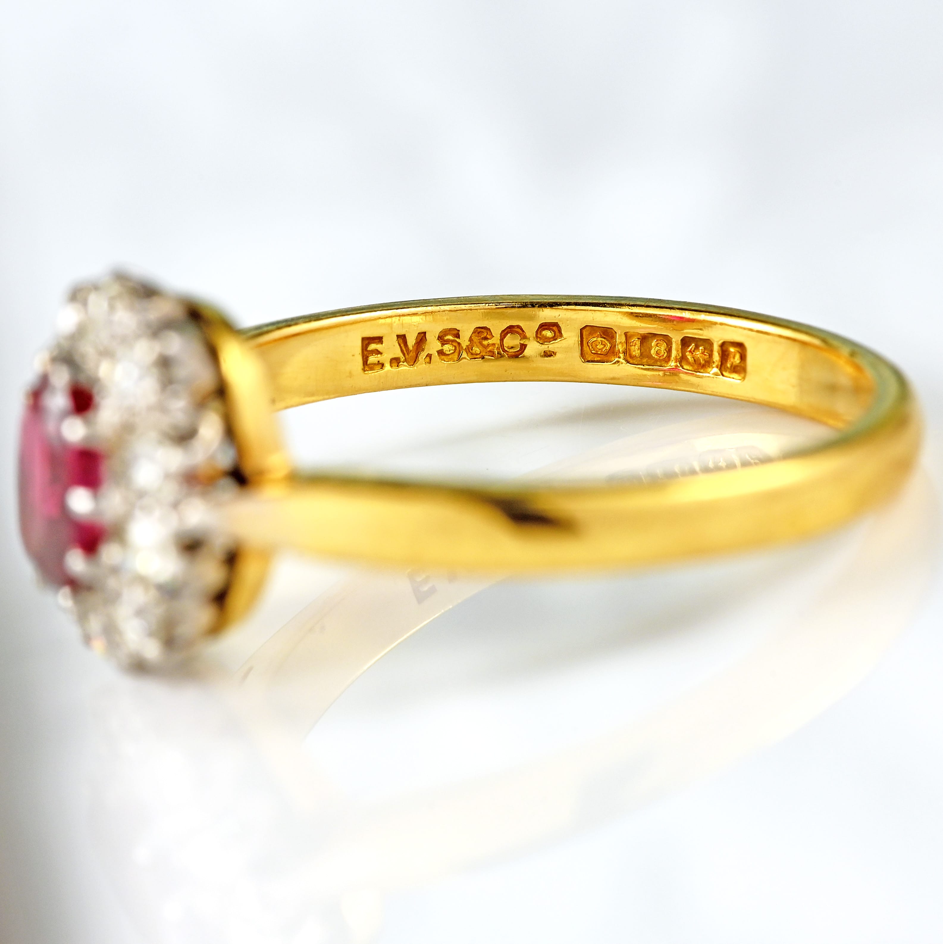 Ellibelle Jewellery Vintage 1964 Ruby & Diamond 18ct Gold Platinum Cluster Ring