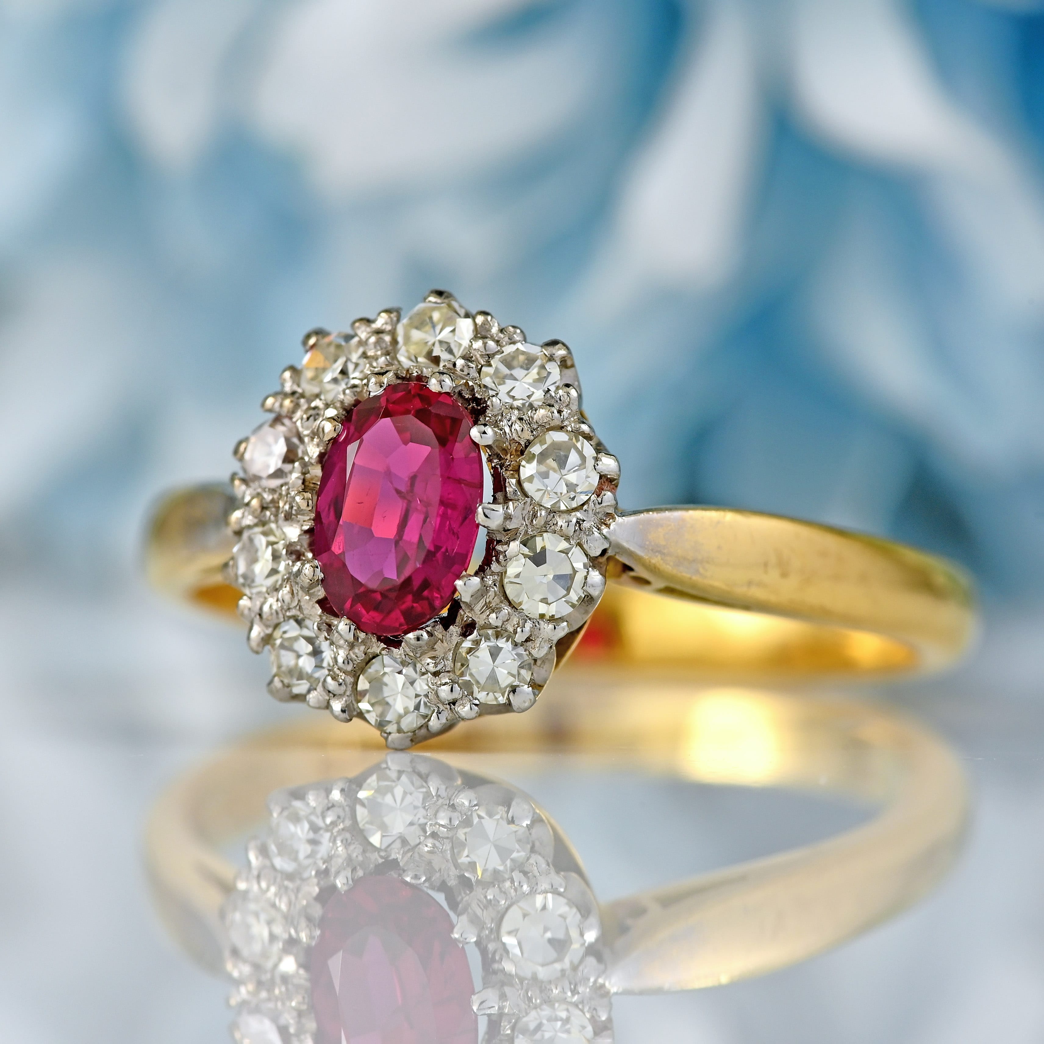 Ellibelle Jewellery Vintage 1964 Ruby & Diamond 18ct Gold Platinum Cluster Ring