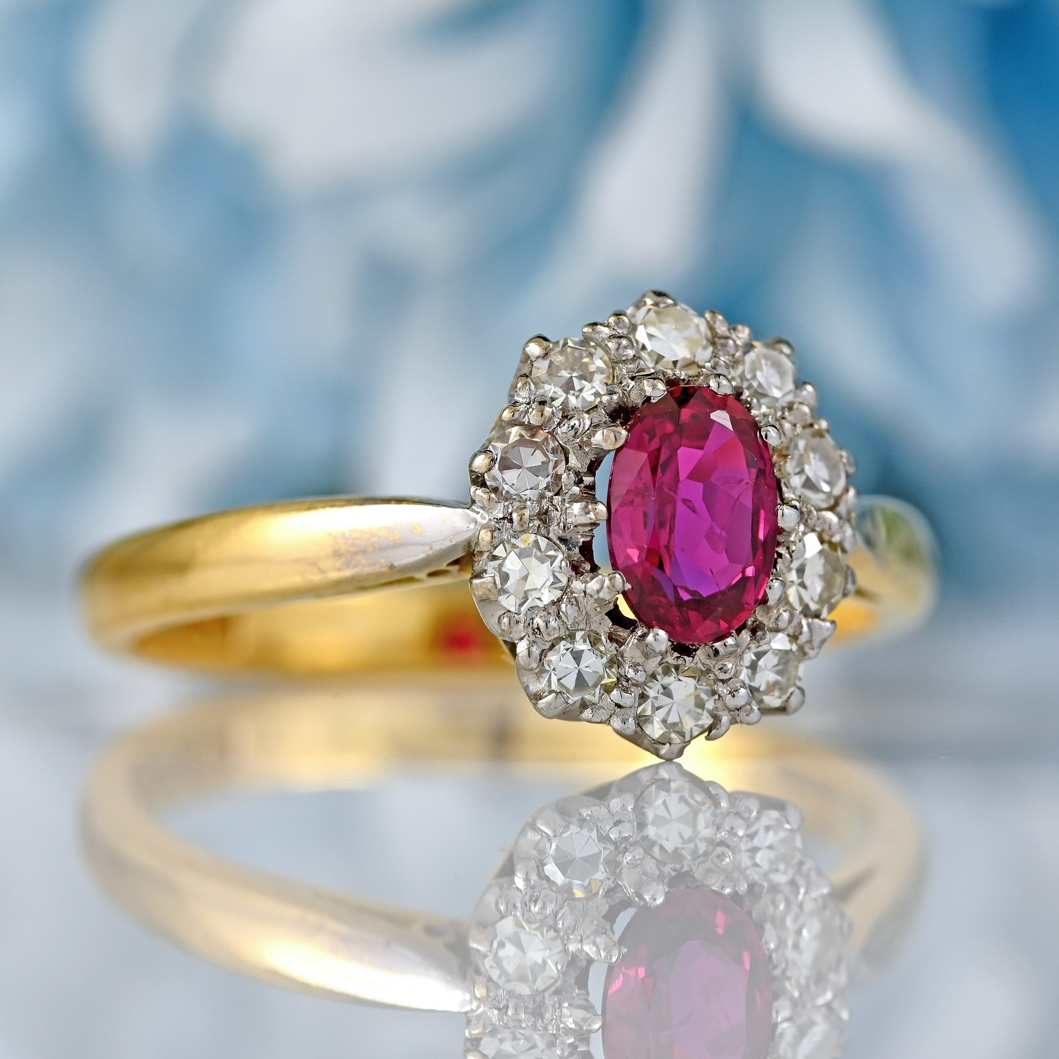 Ellibelle Jewellery Vintage 1964 Ruby & Diamond 18ct Gold Platinum Cluster Ring