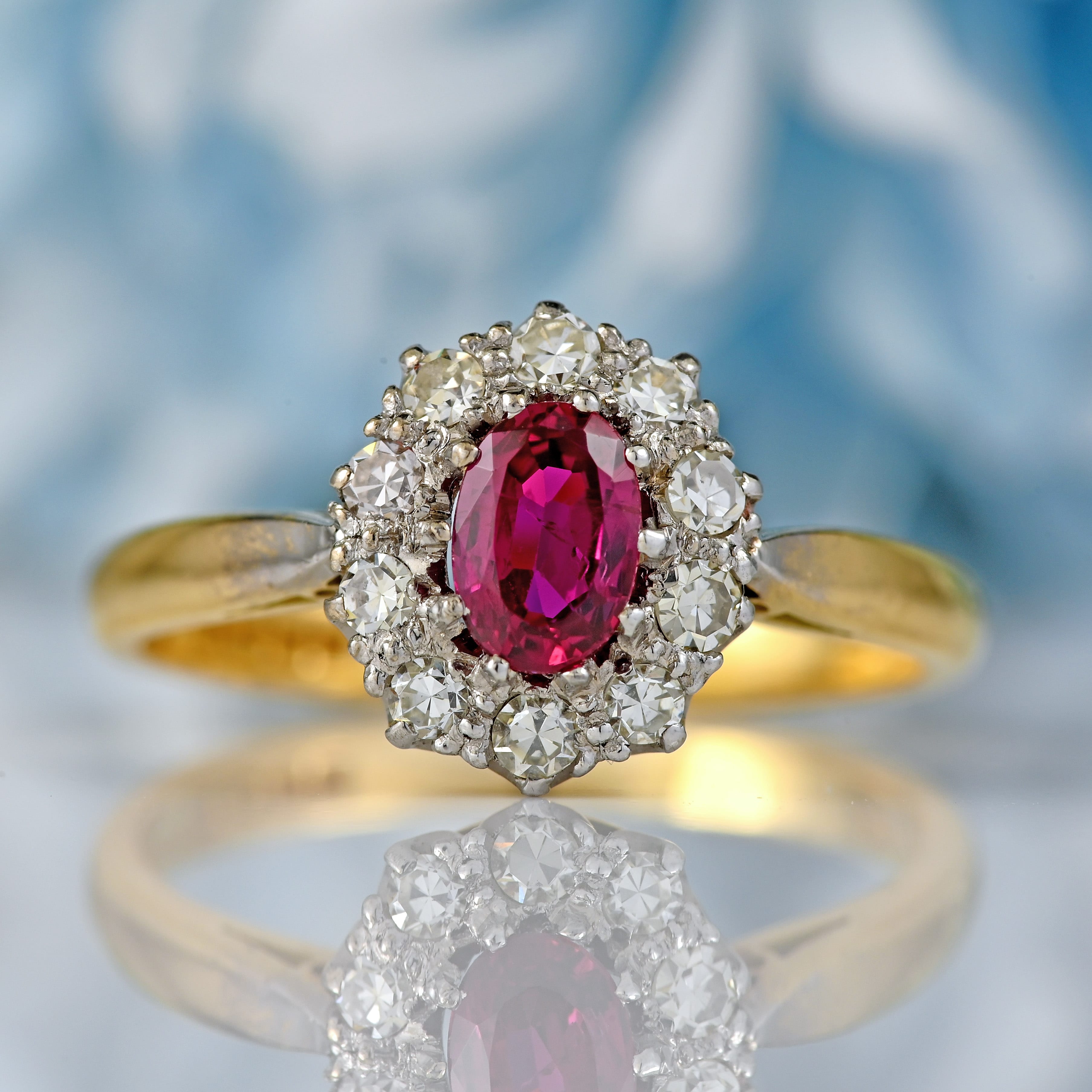 Ellibelle Jewellery Vintage 1964 Ruby & Diamond 18ct Gold Platinum Cluster Ring