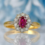 Ellibelle Jewellery Vintage 1964 Ruby & Diamond 18ct Gold Platinum Cluster Ring