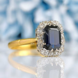 Ellibelle Jewellery Vintage 1966 Emerald-Cut Sapphire & Diamond 18ct Gold Cluster Ring