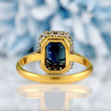 Ellibelle Jewellery Vintage 1966 Emerald-Cut Sapphire & Diamond 18ct Gold Cluster Ring