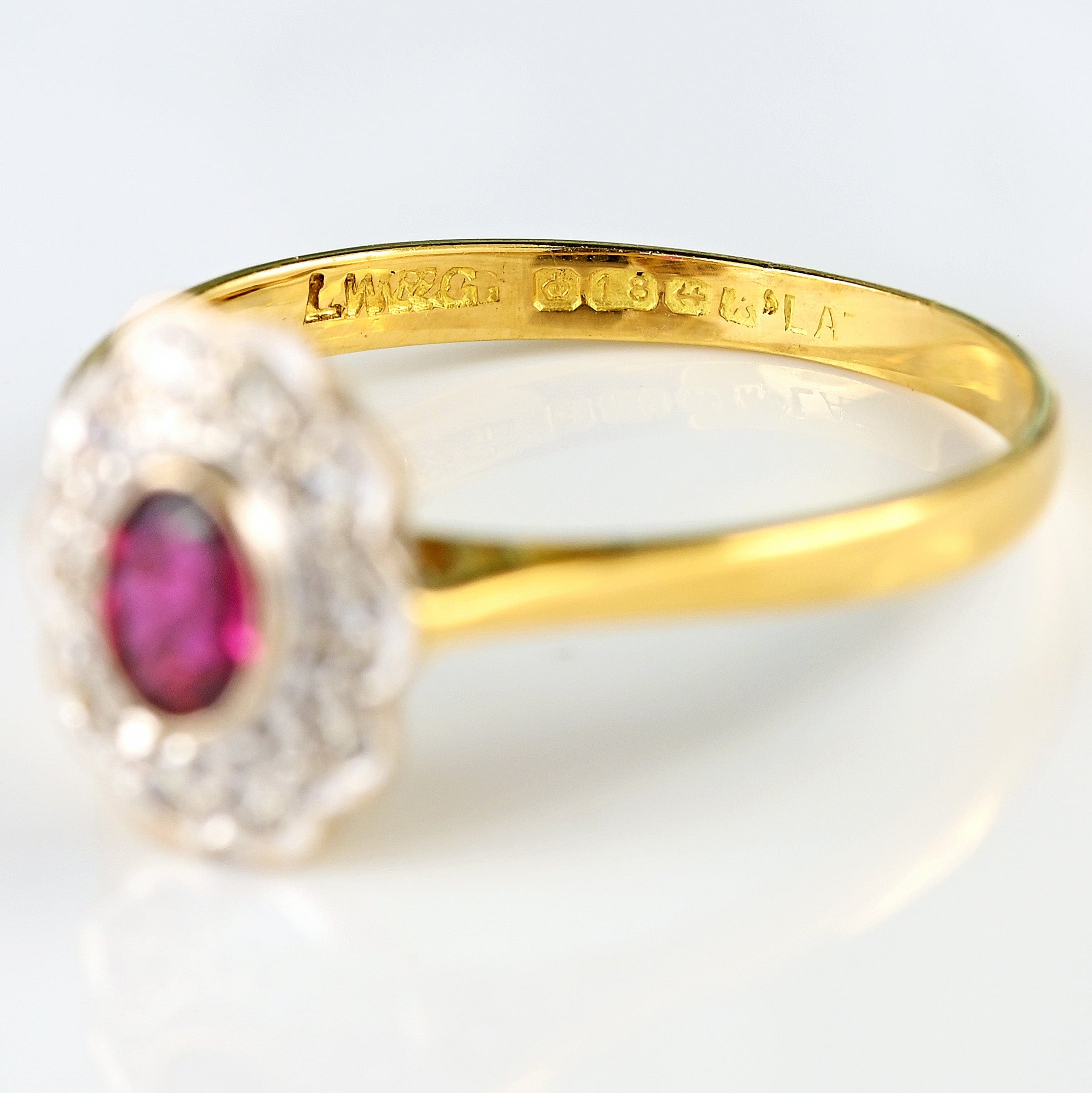 Ellibelle Jewellery Vintage 1966 Ruby & Diamond 18ct Gold & Platinum Cluster Ring