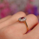 Ellibelle Jewellery Vintage 1966 Ruby & Diamond 18ct Gold & Platinum Cluster Ring