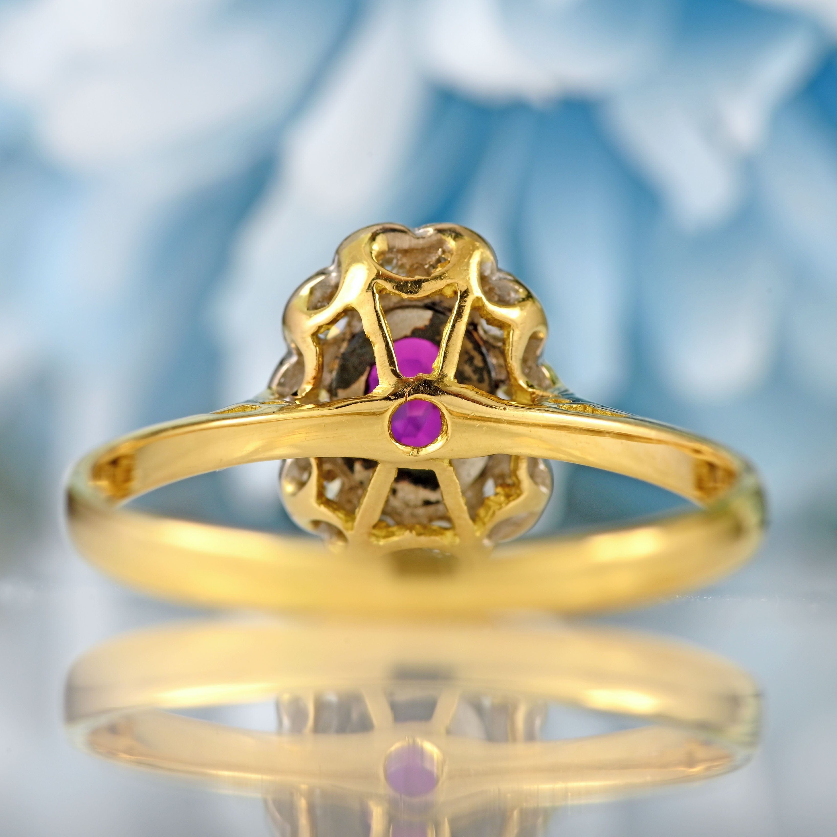 Ellibelle Jewellery Vintage 1966 Ruby & Diamond 18ct Gold & Platinum Cluster Ring