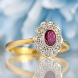 Ellibelle Jewellery Vintage 1966 Ruby & Diamond 18ct Gold & Platinum Cluster Ring