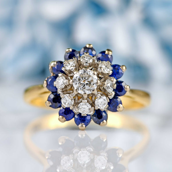 Ellibelle Jewellery Vintage 1966 Sapphire & Diamond 18ct Gold Cluster Ring