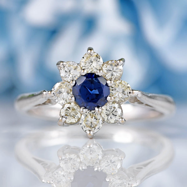 Ellibelle Jewellery Vintage 1966 Sapphire & Diamond White Gold Daisy Cluster Ring