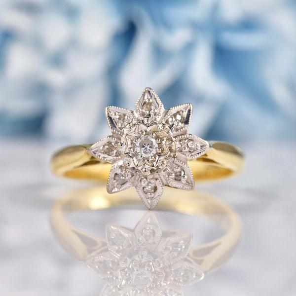 Ellibelle Jewellery Vintage 1967 Diamond 18ct Gold Star Cluster Ring