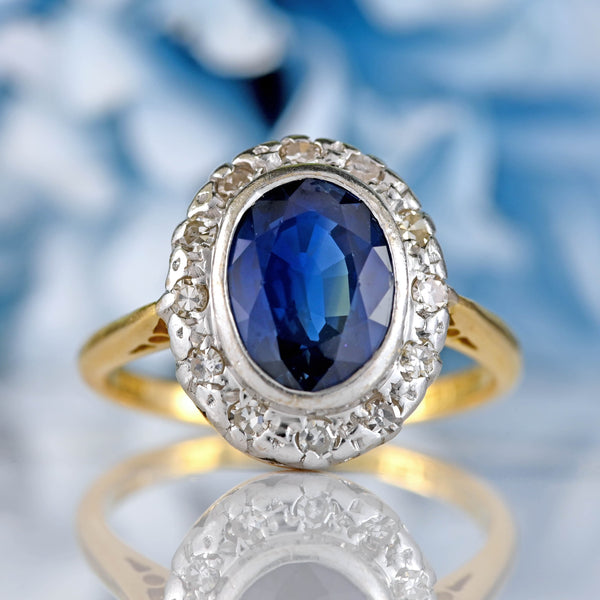 Ellibelle Jewellery Vintage 1967 Sapphire & Diamond 18ct Gold Oval Cluster Ring