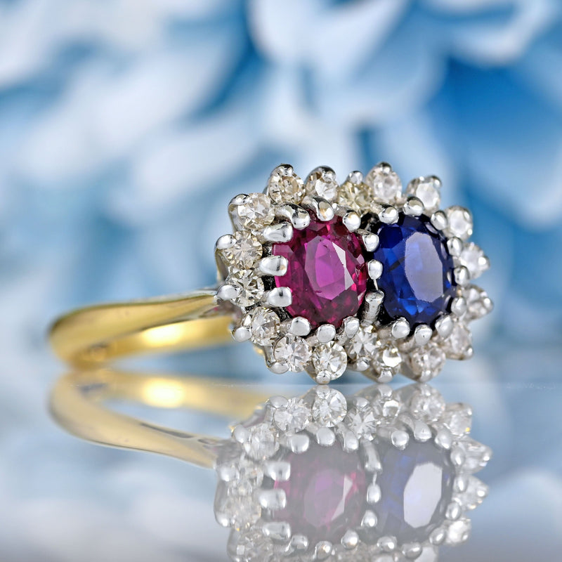 Ellibelle Jewellery Vintage 1969 Sapphire, Ruby & Diamond 18ct Gold Cluster Ring