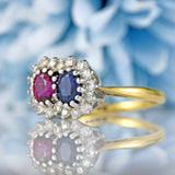 Ellibelle Jewellery Vintage 1969 Sapphire, Ruby & Diamond 18ct Gold Cluster Ring