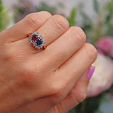 Ellibelle Jewellery Vintage 1969 Sapphire, Ruby & Diamond 18ct Gold Cluster Ring