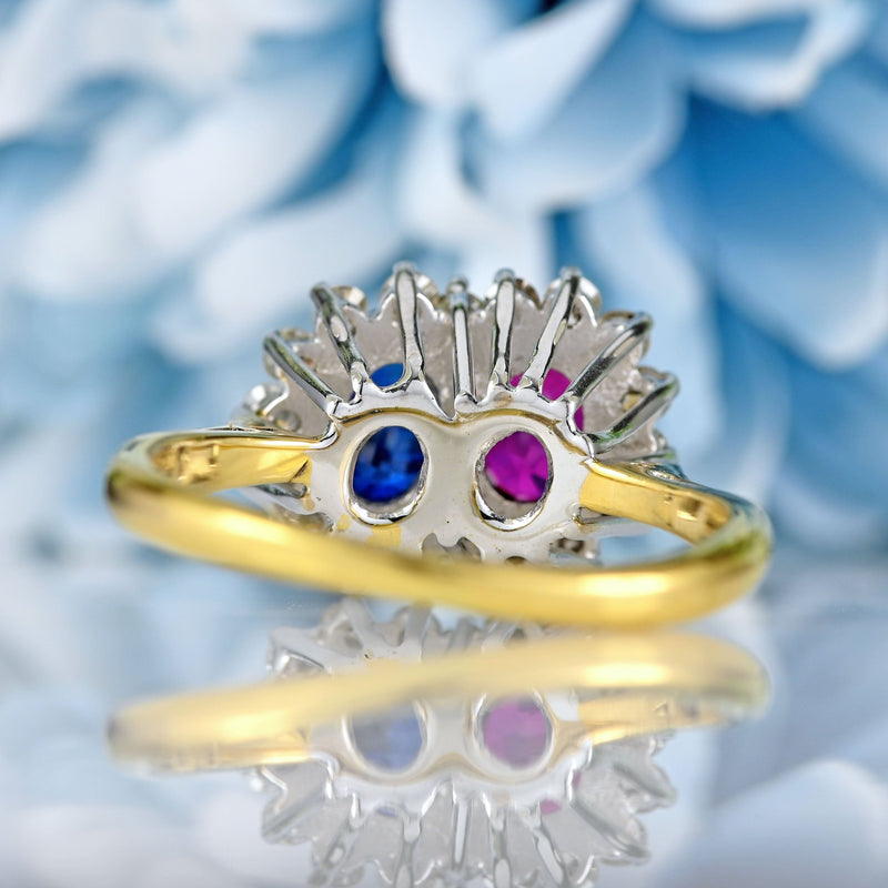 Ellibelle Jewellery Vintage 1969 Sapphire, Ruby & Diamond 18ct Gold Cluster Ring