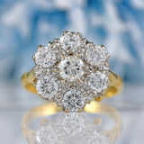 Ellibelle Jewellery Vintage 1970 Diamond 18ct Gold Daisy Cluster Engagement Ring (1.75ct)