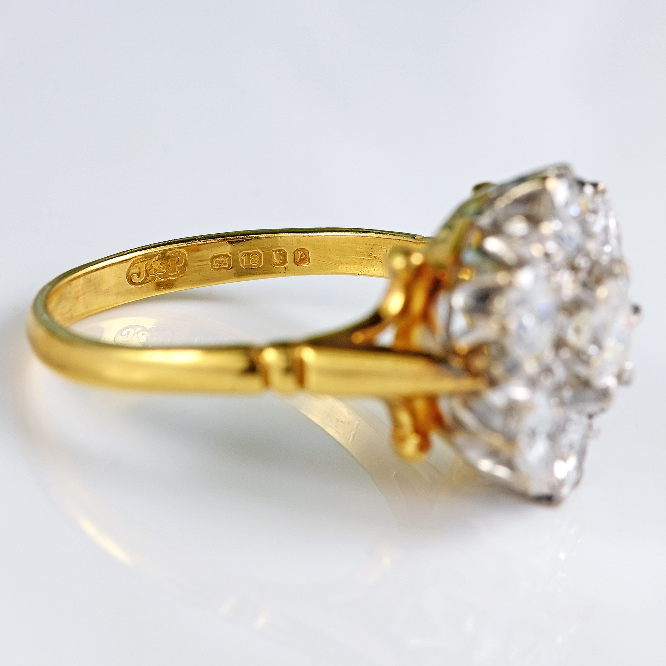 Ellibelle Jewellery Vintage 1970 Diamond 18ct Gold Daisy Cluster Engagement Ring (1.75ct)