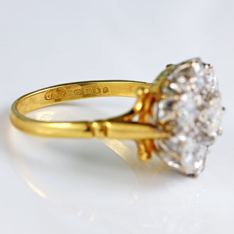 Ellibelle Jewellery Vintage 1970 Diamond 18ct Gold Daisy Cluster Engagement Ring (1.75ct)