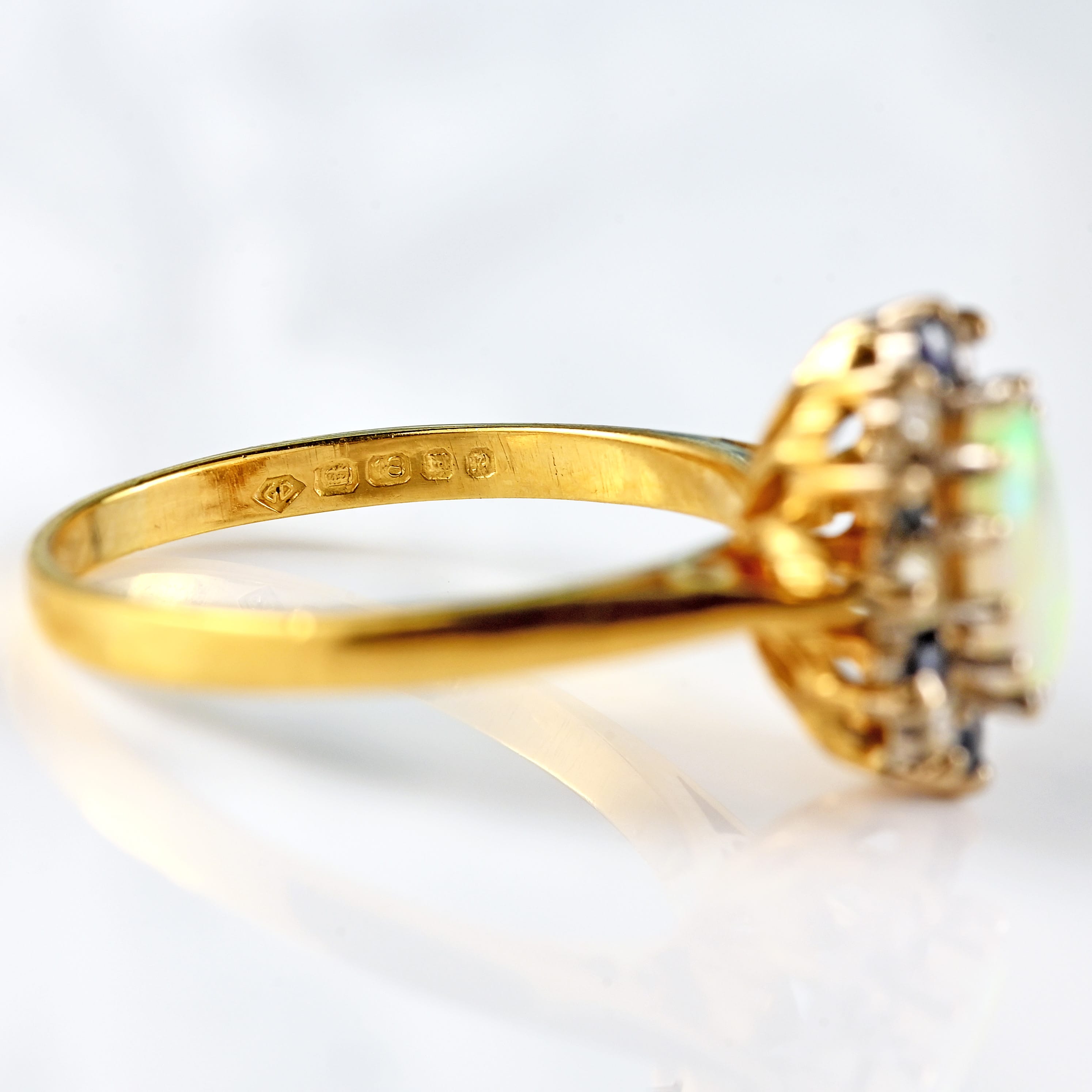 Ellibelle Jewellery Vintage 1970 Opal, Sapphire & Diamond 18ct Gold Cluster Ring