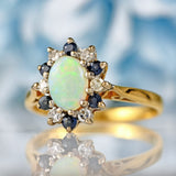 Ellibelle Jewellery Vintage 1970 Opal, Sapphire & Diamond 18ct Gold Cluster Ring