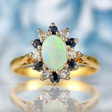 Ellibelle Jewellery Vintage 1970 Opal, Sapphire & Diamond 18ct Gold Cluster Ring