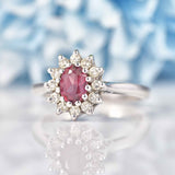 Ellibelle Jewellery Vintage 1970 Rhodolite Garnet & Diamond White Gold Cluster Engagement Ring