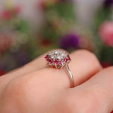 Ellibelle Jewellery Vintage 1970 Ruby & Diamond 18ct White Gold Cluster Ring