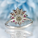 Ellibelle Jewellery Vintage 1970 Ruby & Diamond 18ct White Gold Cluster Ring