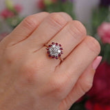 Ellibelle Jewellery Vintage 1970 Ruby & Diamond 18ct White Gold Cluster Ring