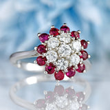 Ellibelle Jewellery Vintage 1970 Ruby & Diamond 18ct White Gold Cluster Ring