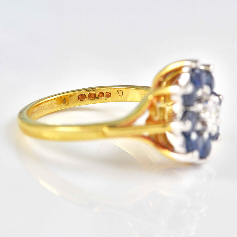 Ellibelle Jewellery Vintage 1970 Sapphire & Diamond Flower Cluster Ring