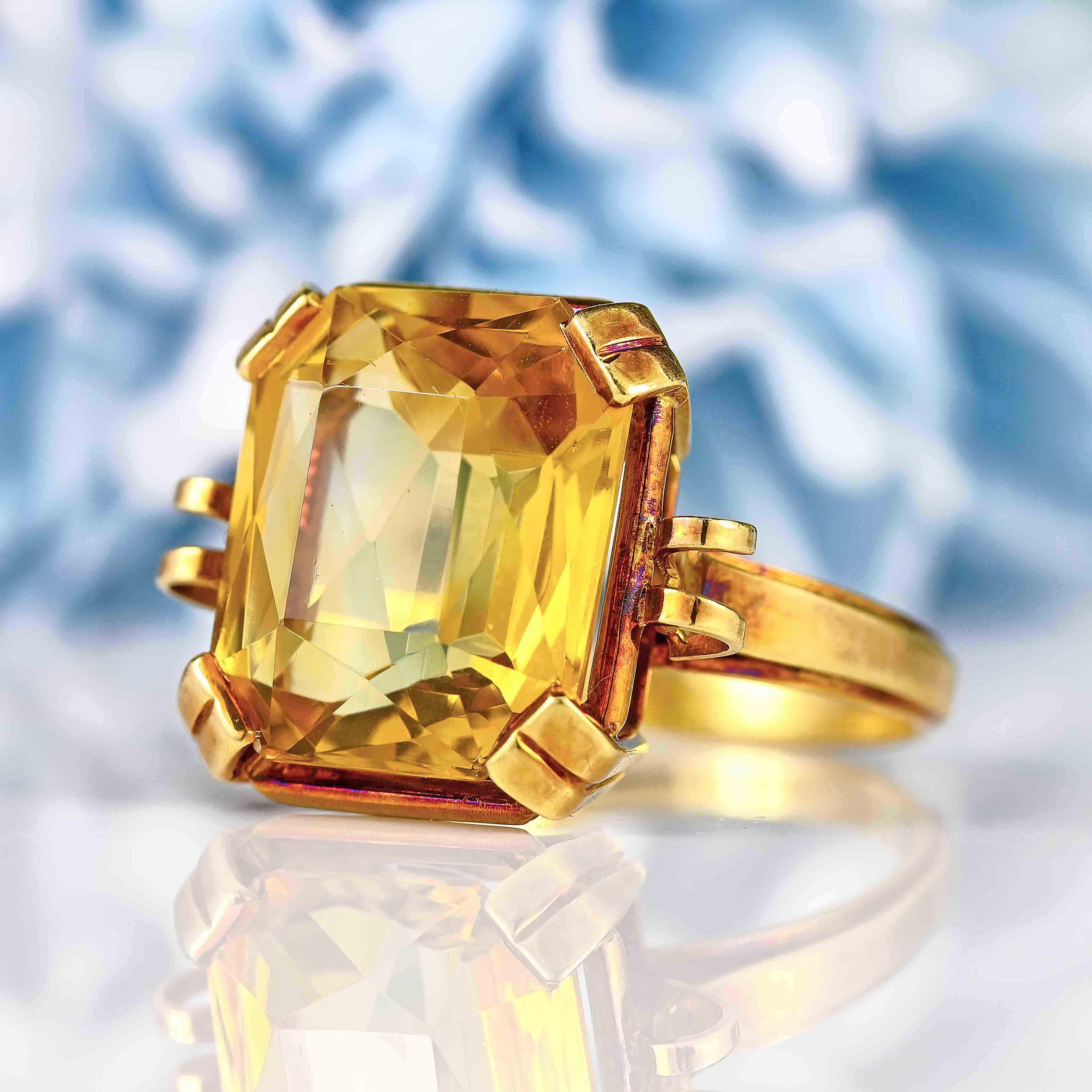 Ellibelle Jewellery Vintage 1970s Citrine 14ct Gold Solitaire Dress Ring