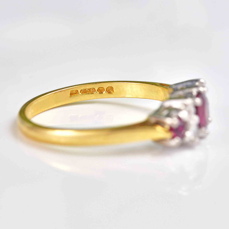 Ellibelle Jewellery Vintage 1970s Ruby & Diamond 18ct Gold Seven-Stone Ring