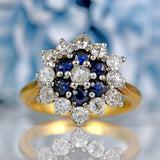 Ellibelle Jewellery Vintage 1970s Sapphire & Diamond 18ct Gold Platinum Cluster Ring