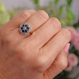 Ellibelle Jewellery Vintage 1970s Sapphire & Diamond 18ct Gold Platinum Cluster Ring