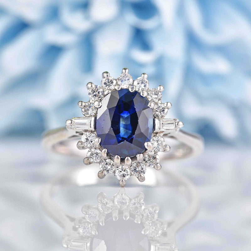 Ellibelle Jewellery Vintage 1970s Sapphire & Diamond 18ct White Gold Cluster Ring